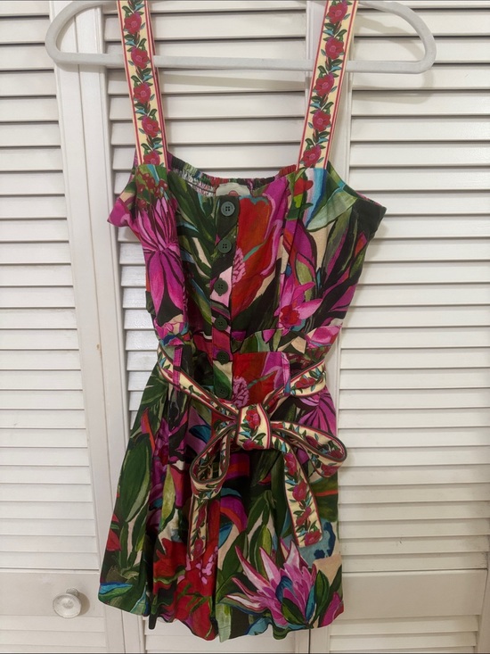 FARM Rio Dresses & Skirts - FARM Rio Multicolor Floral Tie-Waist Romper (Pink, Green, Red, Cream)